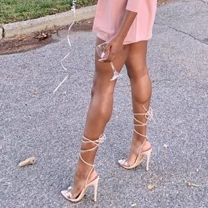 boohoo Clear Strap Tie Up Pointed Toe Heels